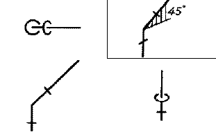 【差込み溶接式及びねじ込み式 45°エルボ（ロング）の記号例】（1形）